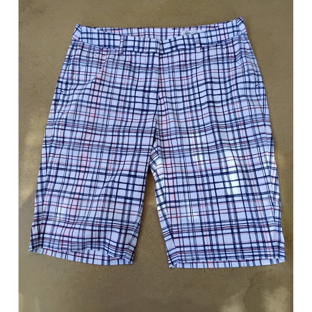 Greg Norman Womens Navy Red Plaid Golf Shorts Size 8 Stretch Performance